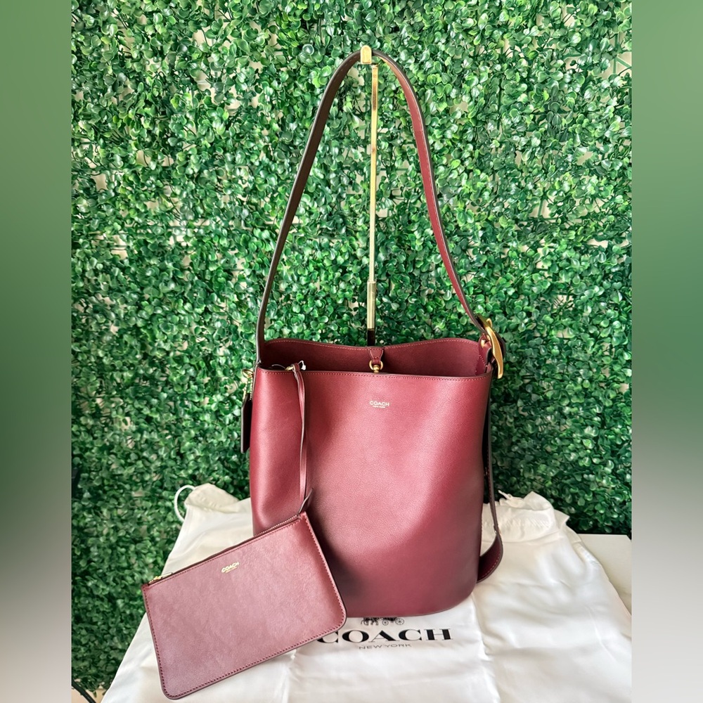Coach Burgundy Bleecker Leather Shoulder Bucket Bag - Picture 2 of 9